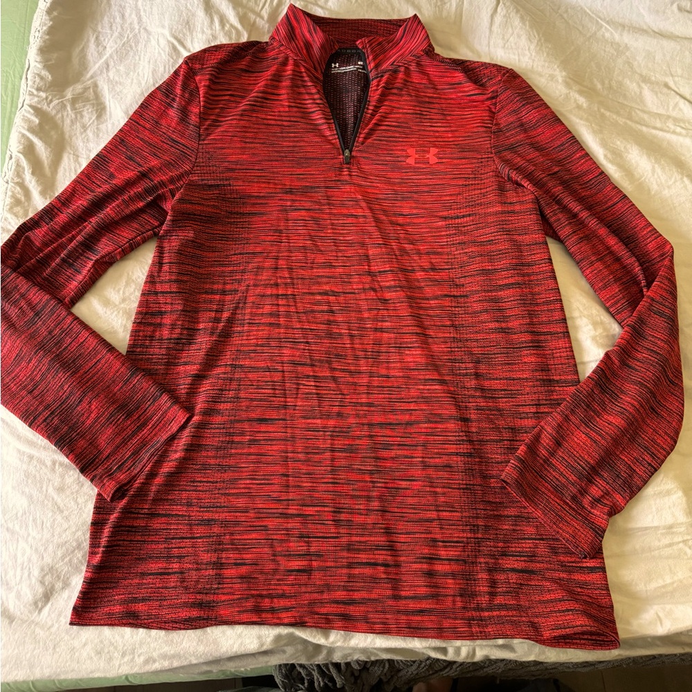Men’s Under Armour Half Zip Threadborne Fitted Medium M Red Heatgear